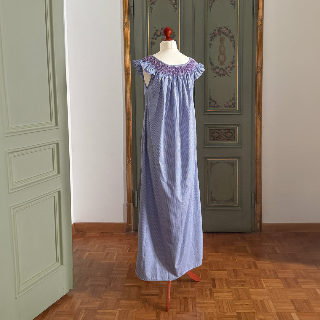 MARINA NIGHTGOWN - BLUE AND WHITE STRIPED