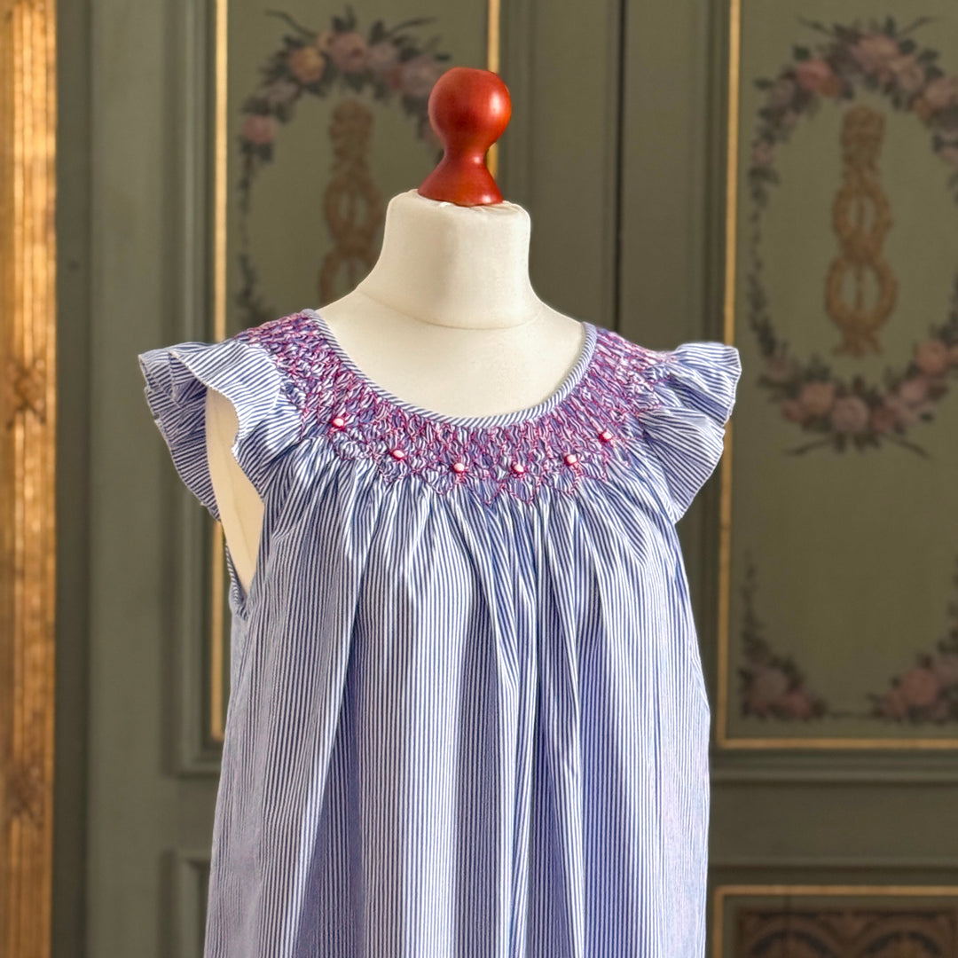 MARINA NIGHTGOWN - BLUE AND WHITE STRIPED