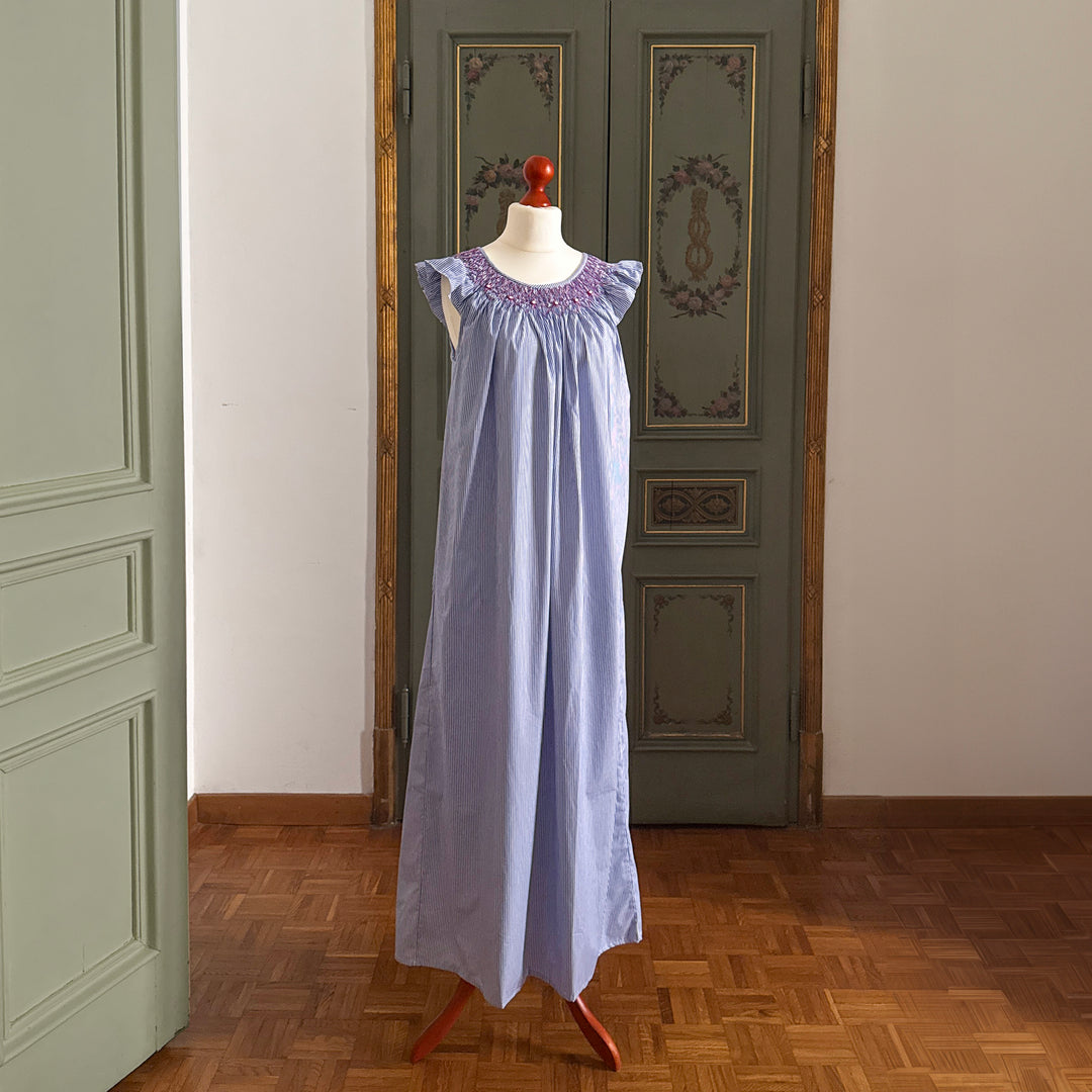 MARINA NIGHTGOWN - BLUE AND WHITE STRIPED