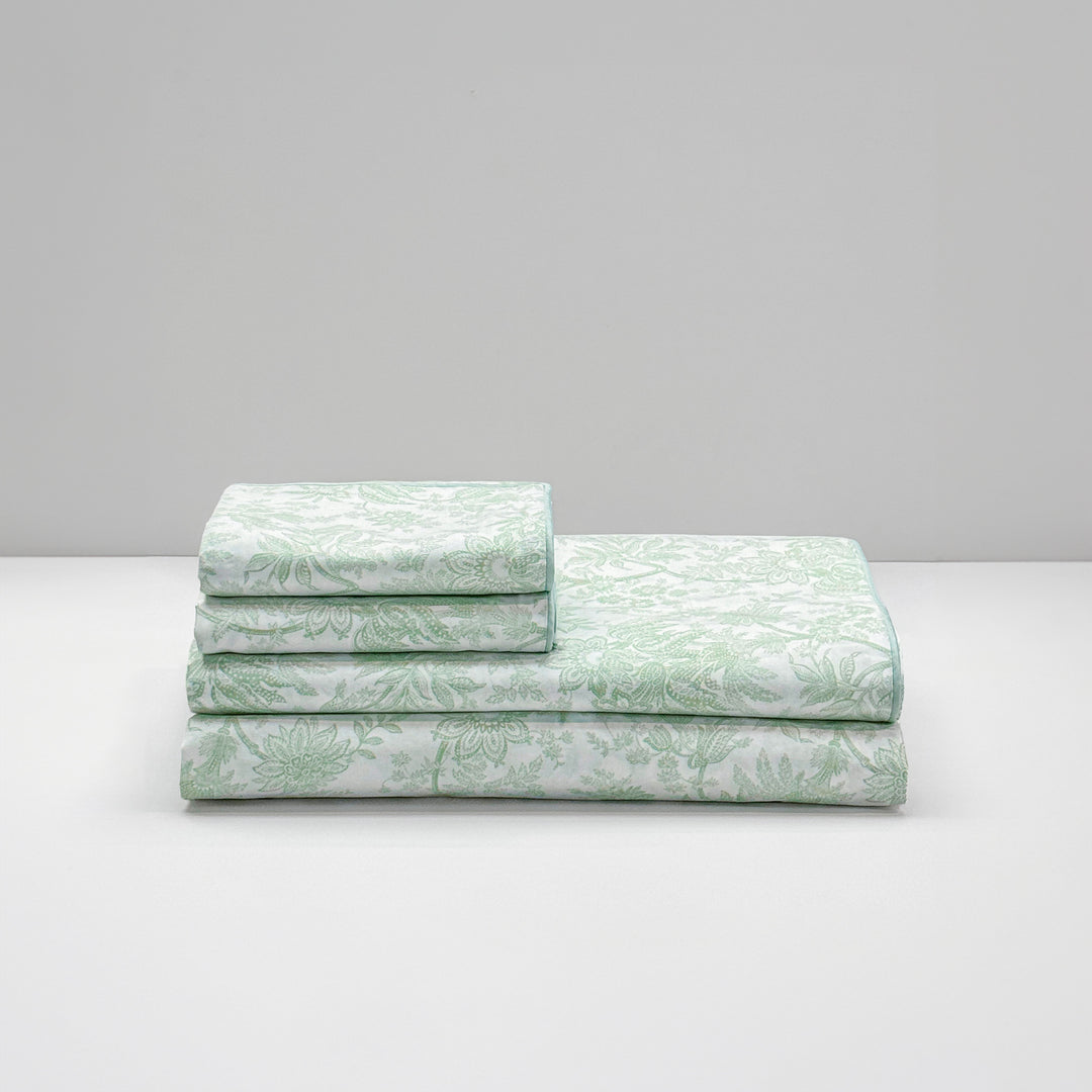 DUVET COVER SET LEAVES - GREEN