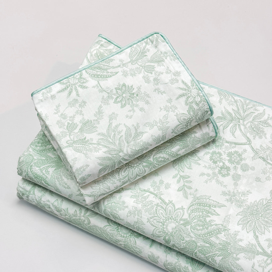DUVET COVER SET LEAVES - GREEN