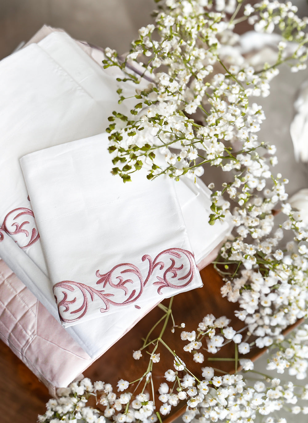 BED SET WHITE/PINK - ALTHEA