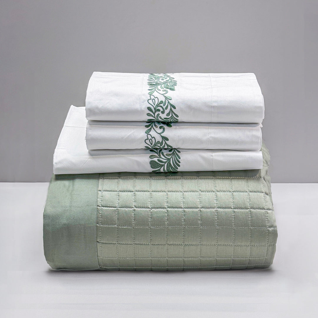 AREALE DUVET COVER SET - WHITE/GREEN
