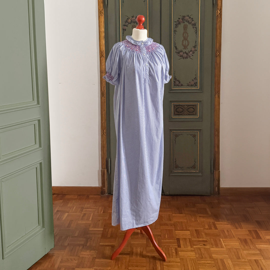JANIS NIGHTGOWN - BLUE AND WHITE STRIPED