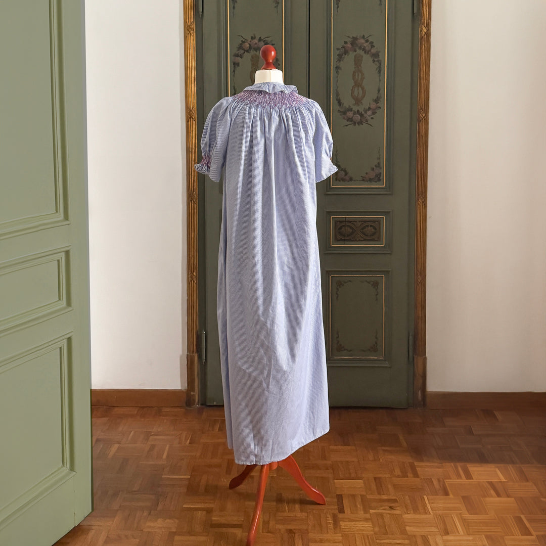 JANIS NIGHTGOWN - BLUE AND WHITE STRIPED