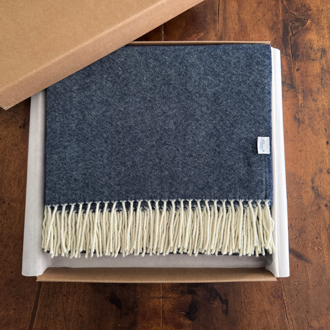 Cashmere & Wool Throw Blanket - Blue