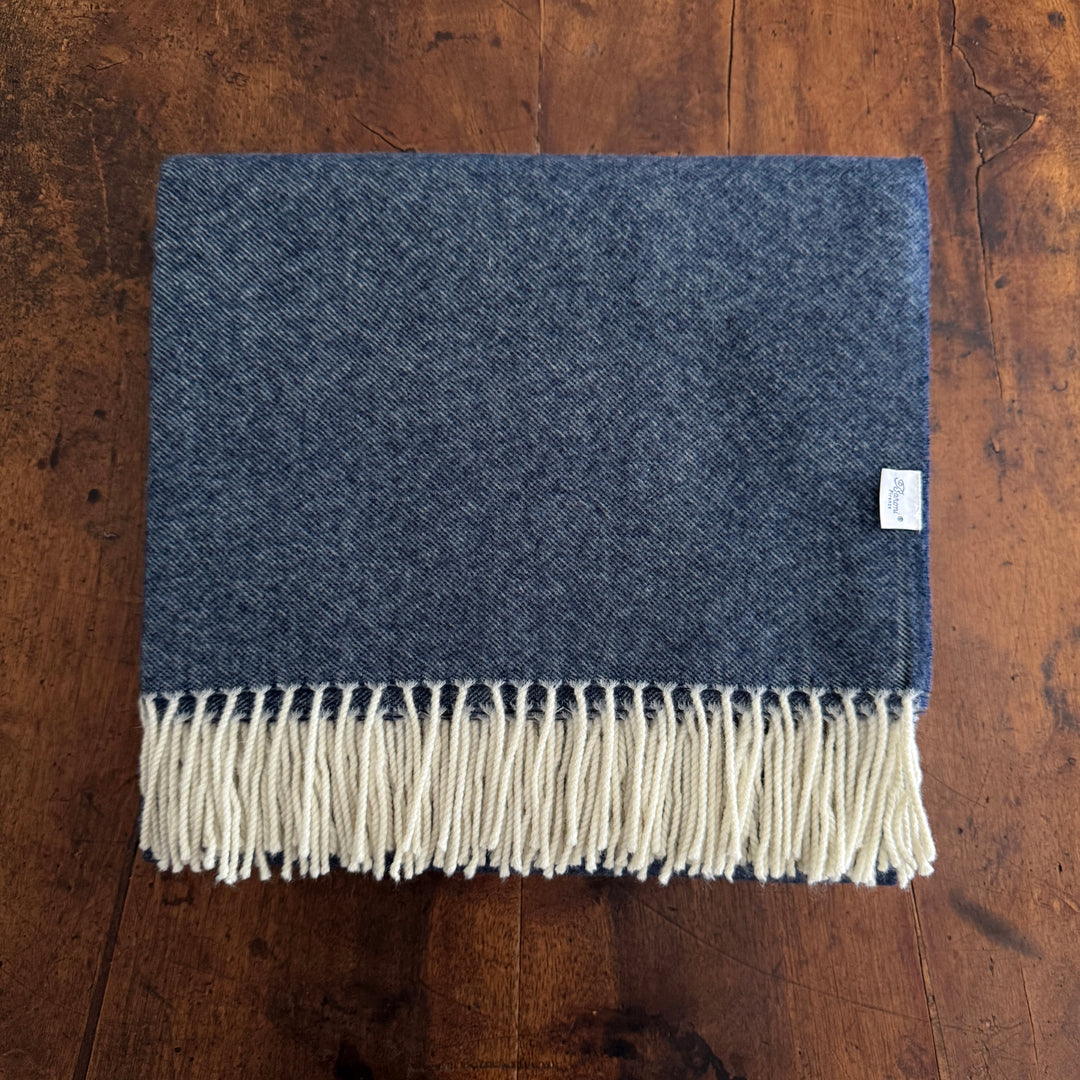 Cashmere & Wool Throw Blanket - Blue