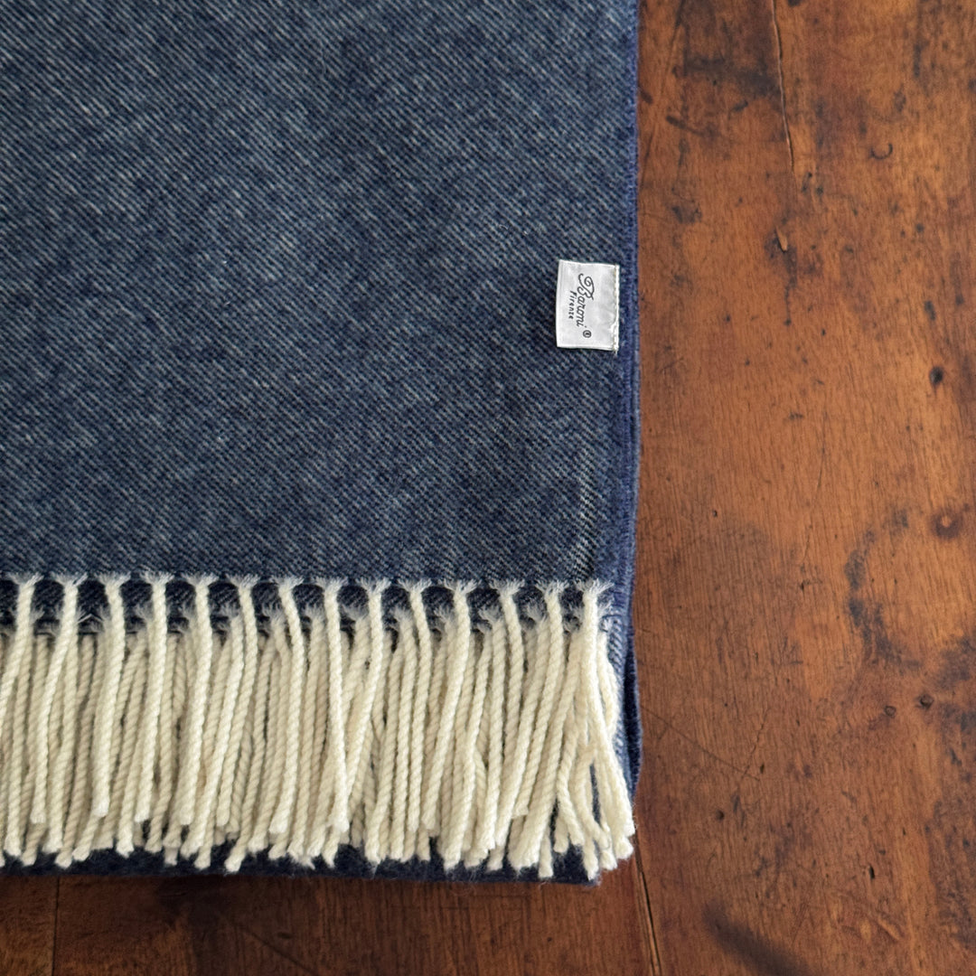 Cashmere & Wool Throw Blanket - Blue