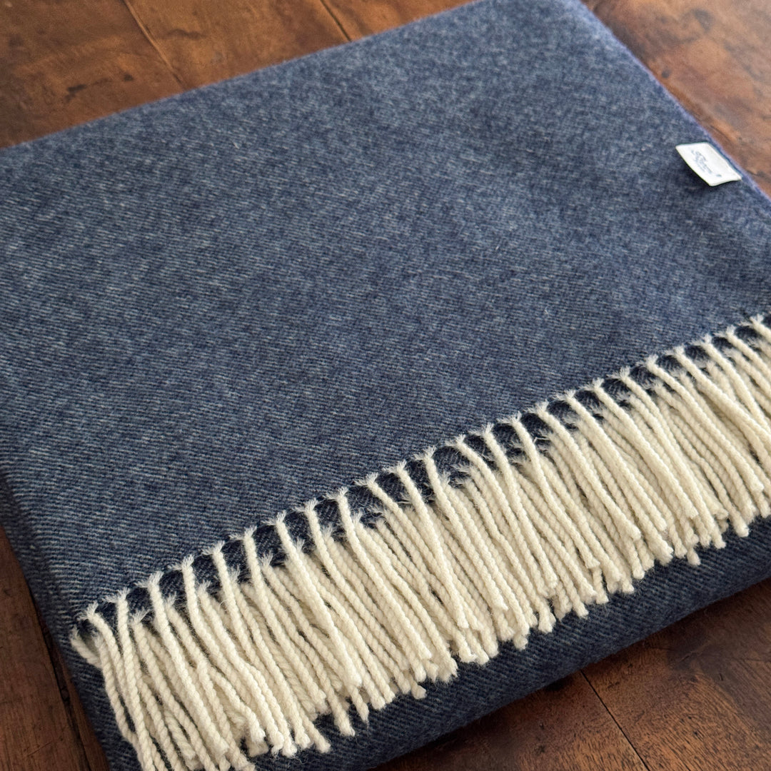 Cashmere & Wool Throw Blanket - Blue