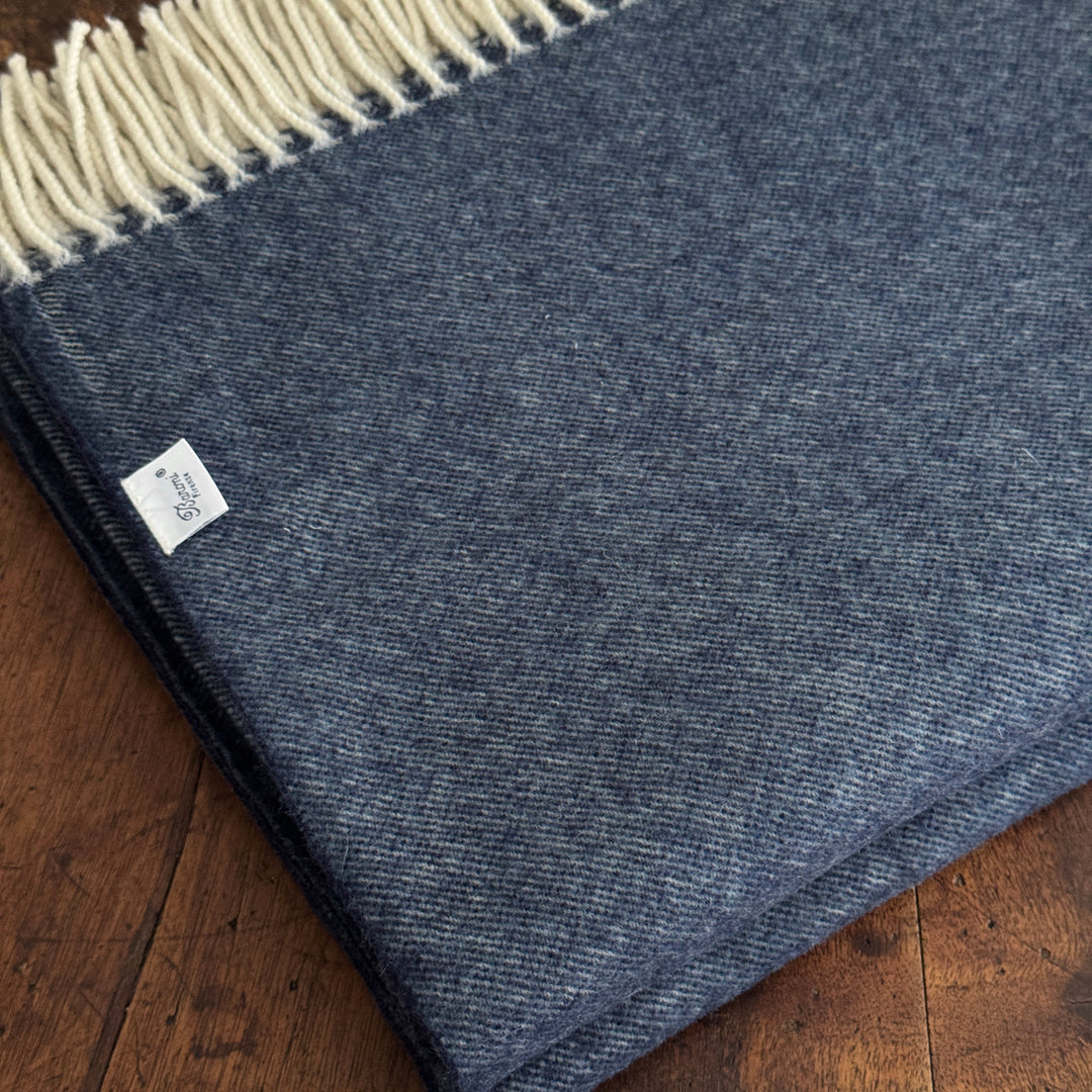 Cashmere & Wool Throw Blanket - Blue