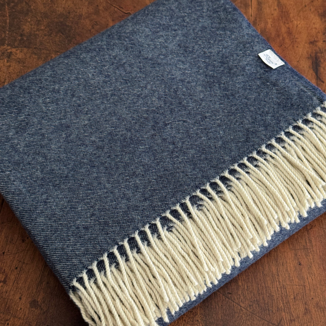 Cashmere & Wool Throw Blanket - Blue