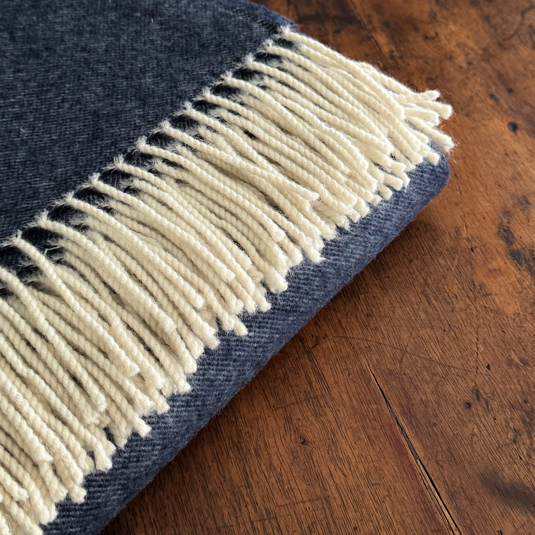Cashmere & Wool Throw Blanket - Blue