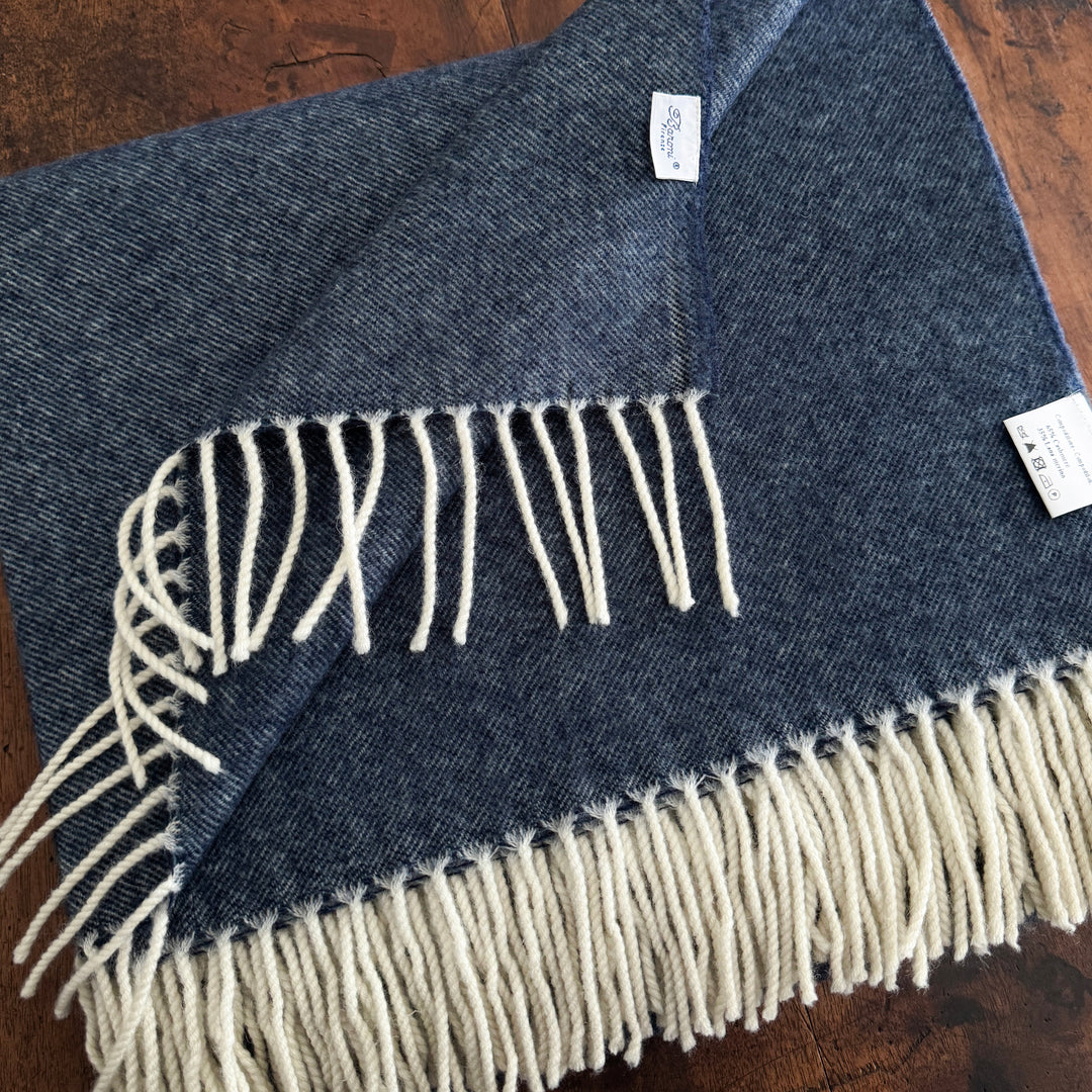 Cashmere & Wool Throw Blanket - Blue