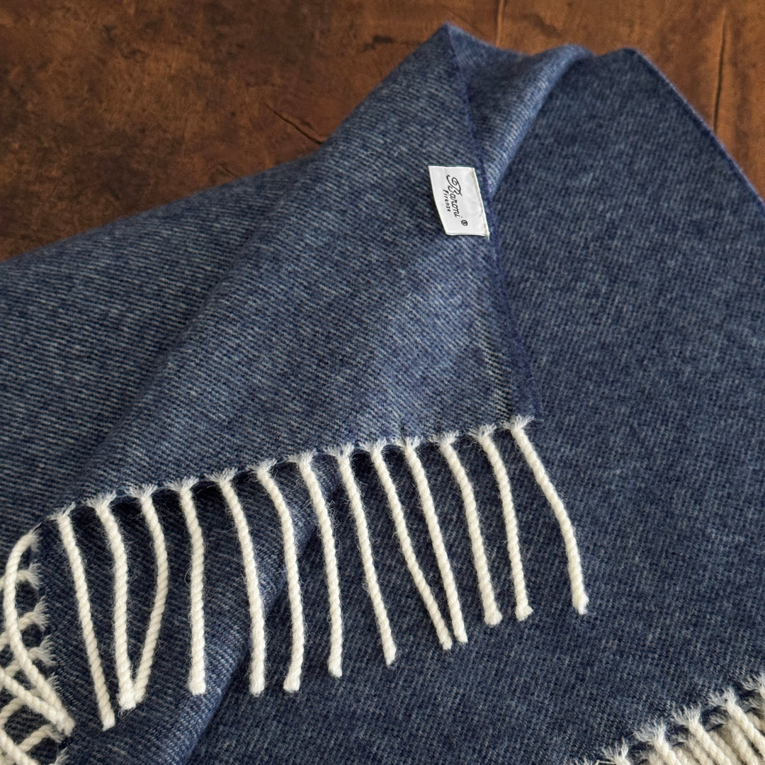 Cashmere & Wool Throw Blanket - Blue