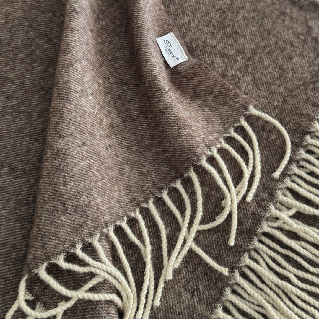 Cashmere & Wool Throw Blanket - Brown