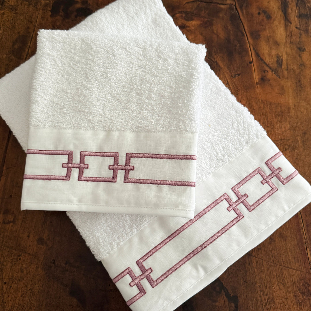 CHAINS TOWEL SET - WHITE/PINK