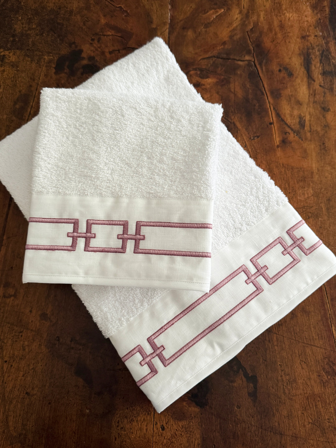 CHAINS TOWEL SET - WHITE/PINK