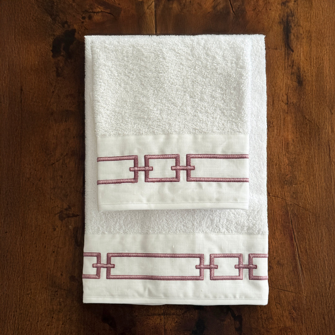 CHAINS TOWEL SET - WHITE/PINK