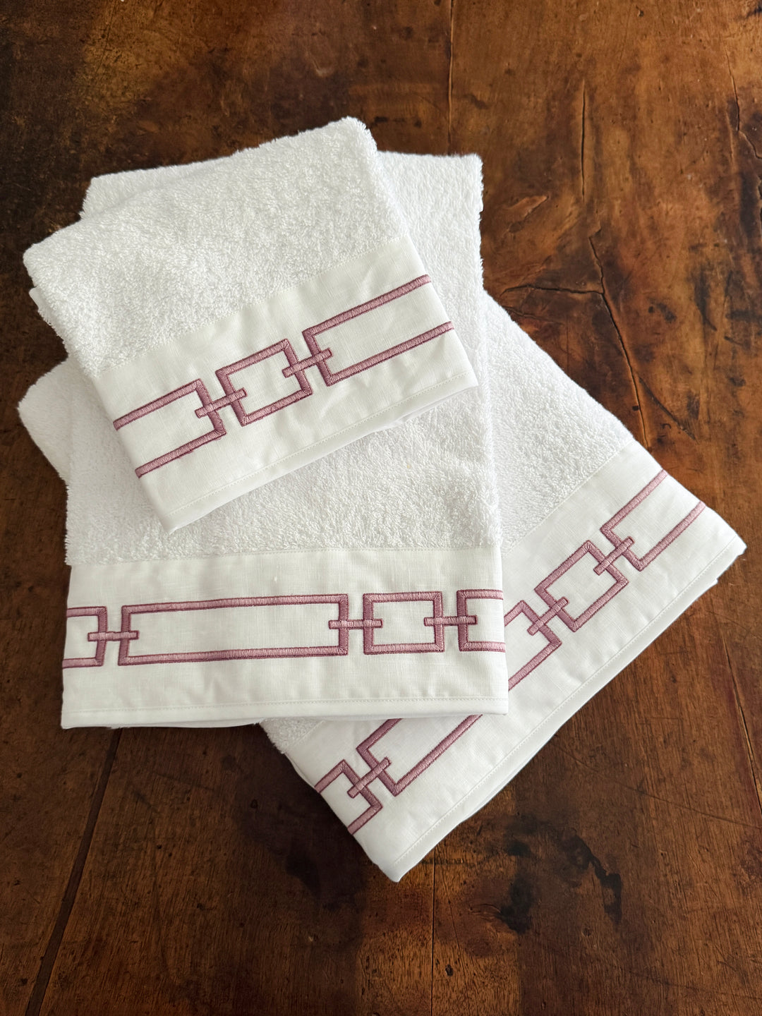 CHAINS FULL BATH SET - WHITE/PINK