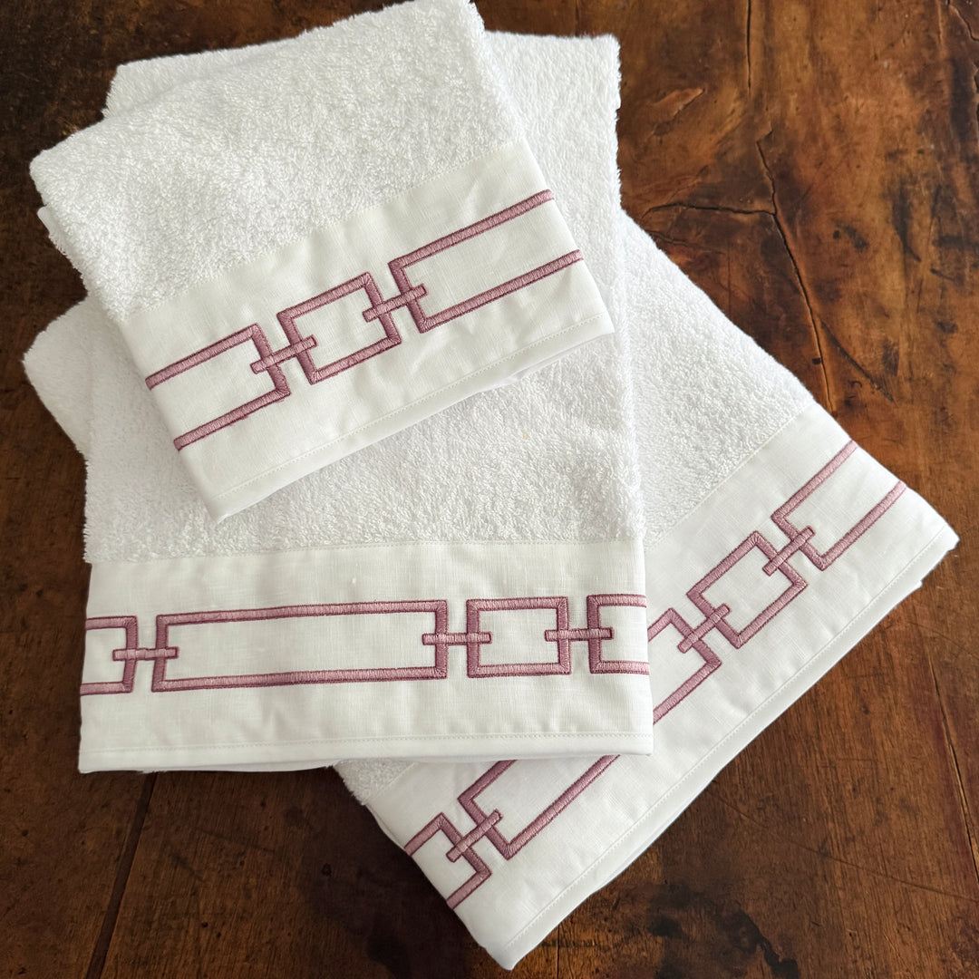 CHAINS TOWEL SET - WHITE/PINK
