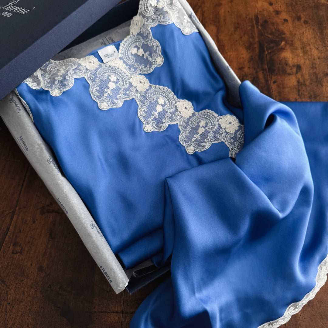 PURE SILK NIGHTGOWN LAUREN - BLUE