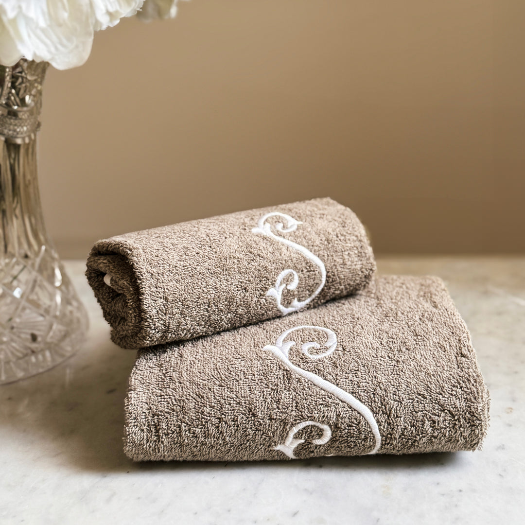 TOWEL SET MONOGRAM - TAUPE