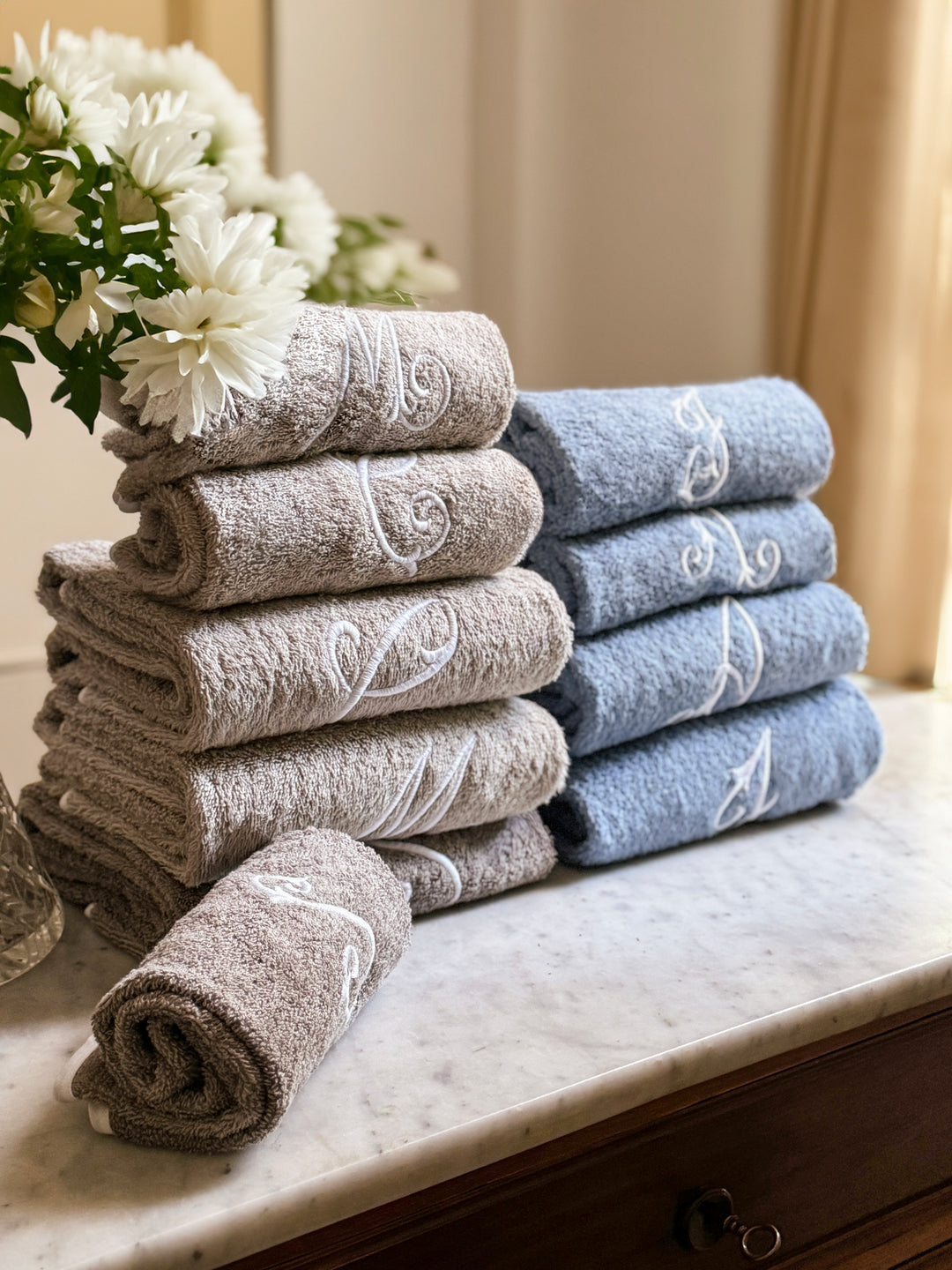 TOWEL SET MONOGRAM - BEIGE