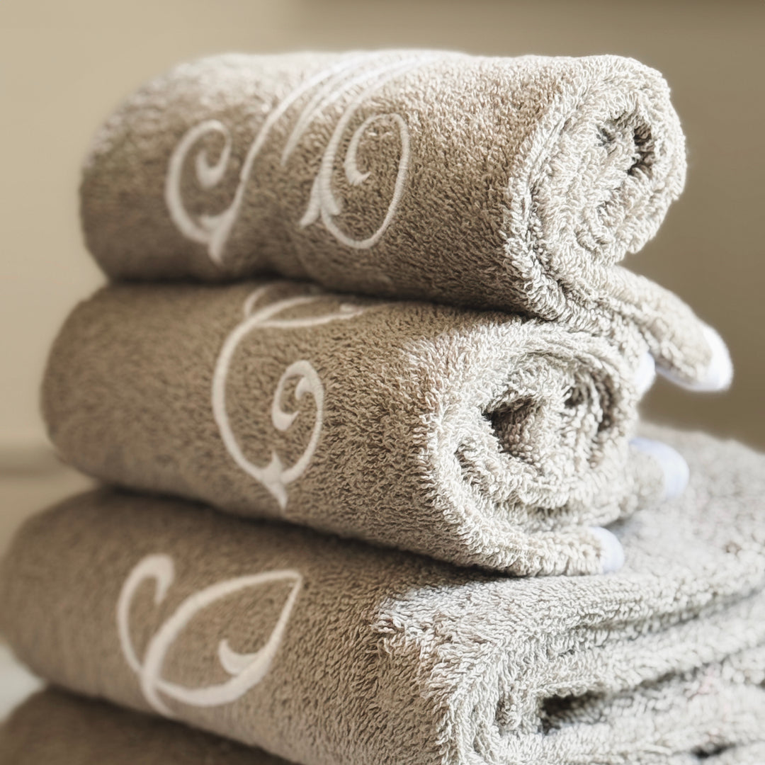 TOWEL SET MONOGRAM - BEIGE