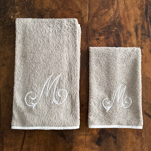 TOWEL SET MONOGRAM - BEIGE