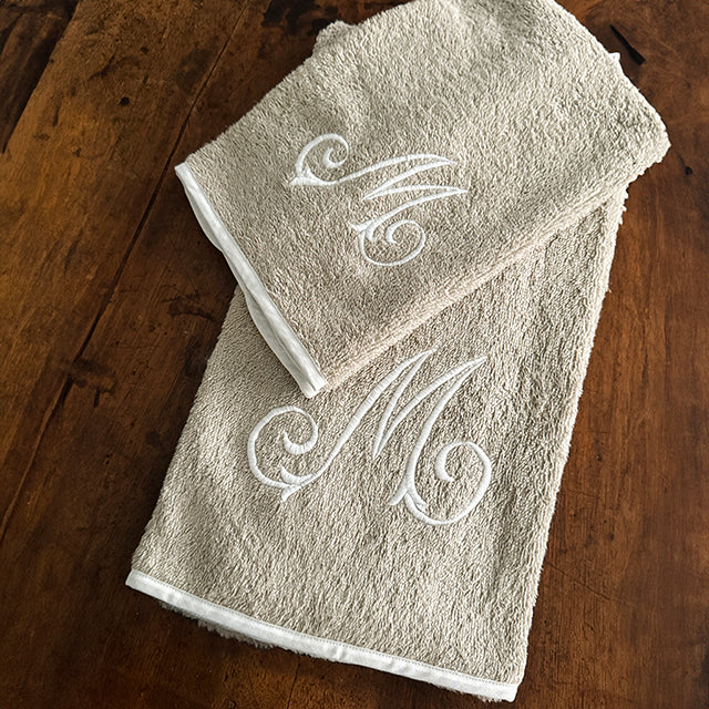 TOWEL SET MONOGRAM - BEIGE