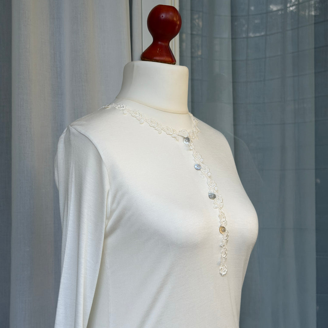 CAMICIA DA NOTTE PAOLA MANICA LUNGA - PANNA