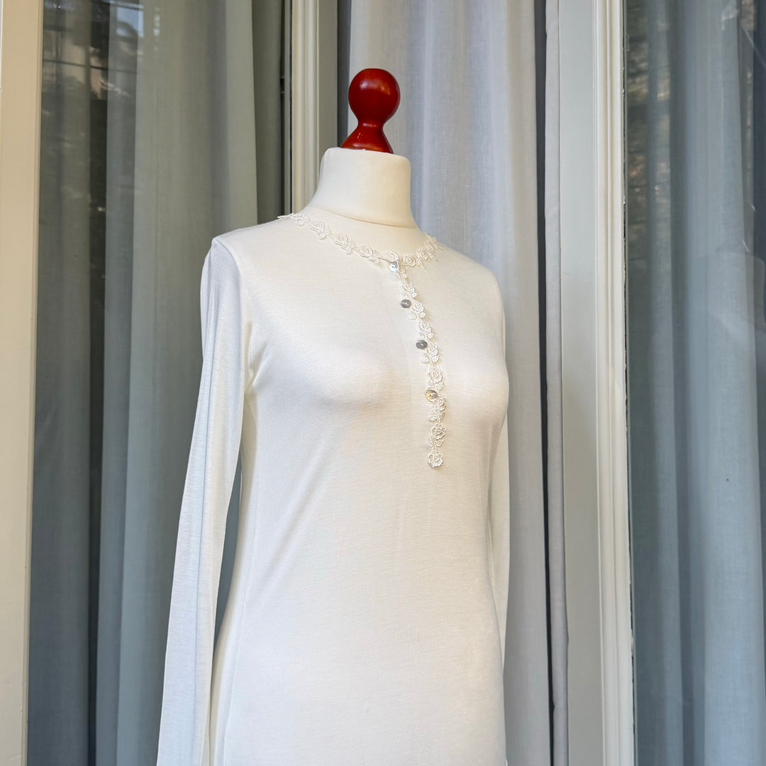 CAMICIA DA NOTTE PAOLA MANICA LUNGA - PANNA