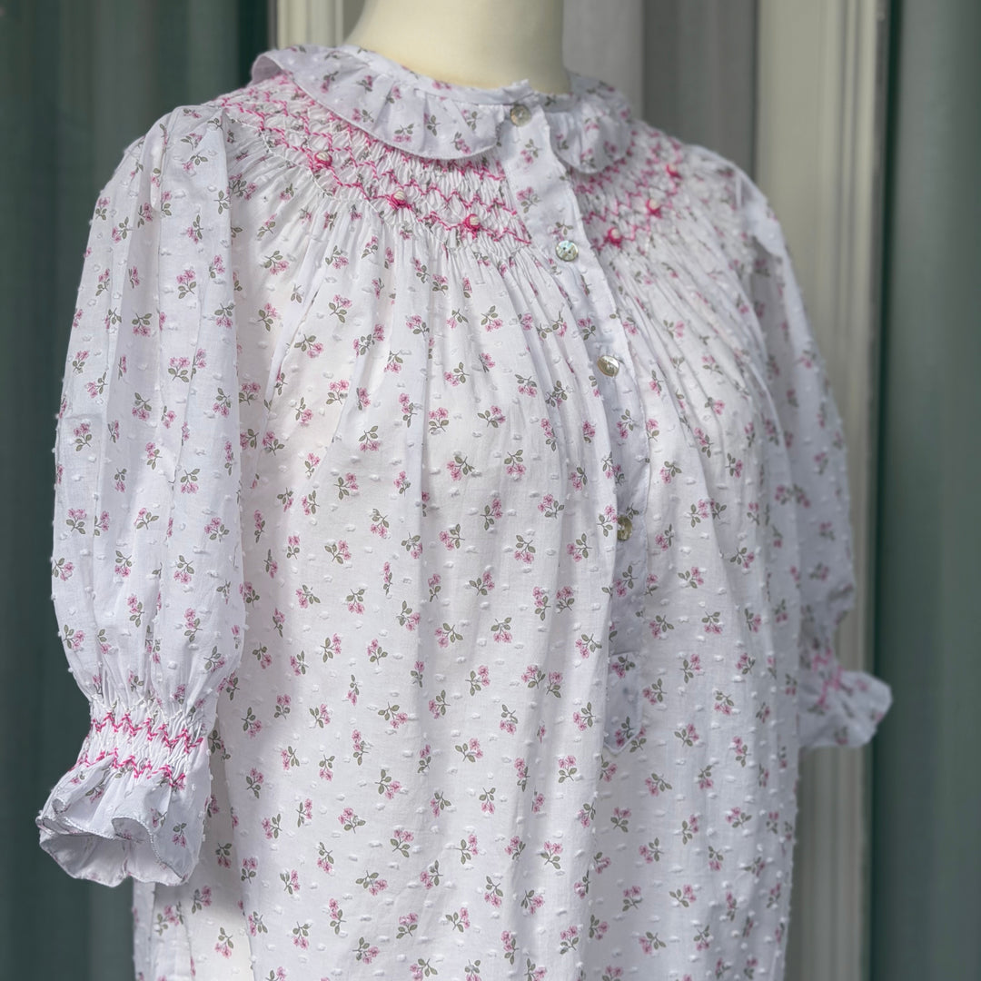 FLORAL NIGHTGOWN WITH SMOCK