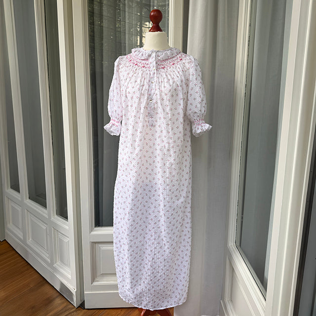 FLORAL NIGHTGOWN WITH SMOCK