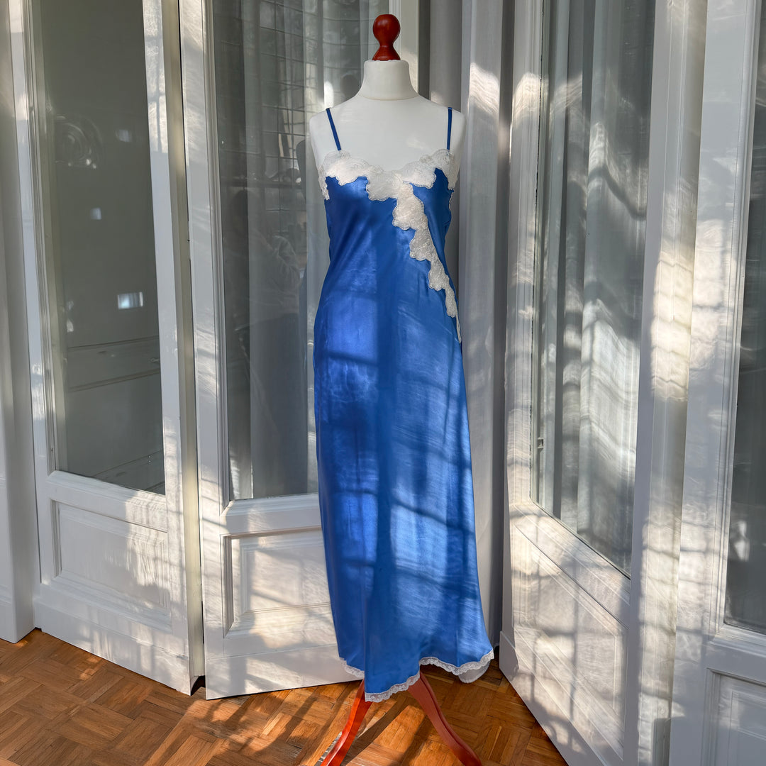 PURE SILK NIGHTGOWN LAUREN - BLUE