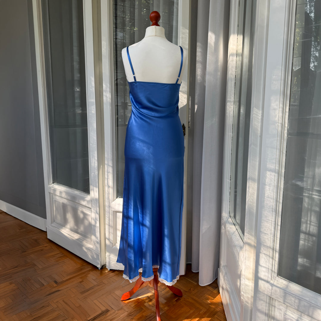 PURE SILK NIGHTGOWN LAUREN - BLUE