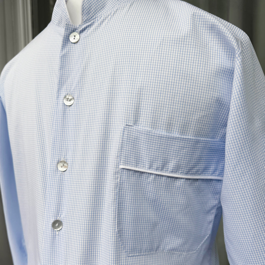 CAMICIA DA NOTTE UOMO QUADRETTI  - CELESTE