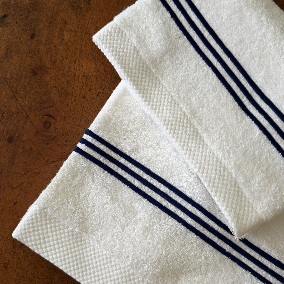 STRIPES TOWEL SET - WHITE/NAVY