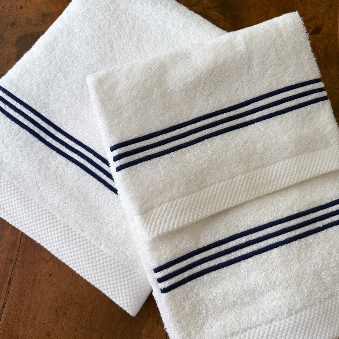 STRIPES TOWEL SET - WHITE/NAVY