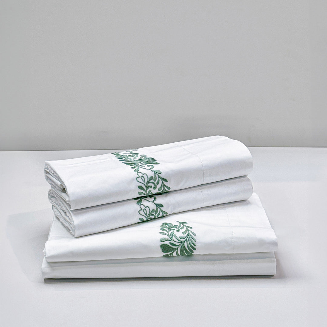 AREALE DUVET COVER SET - WHITE/GREEN