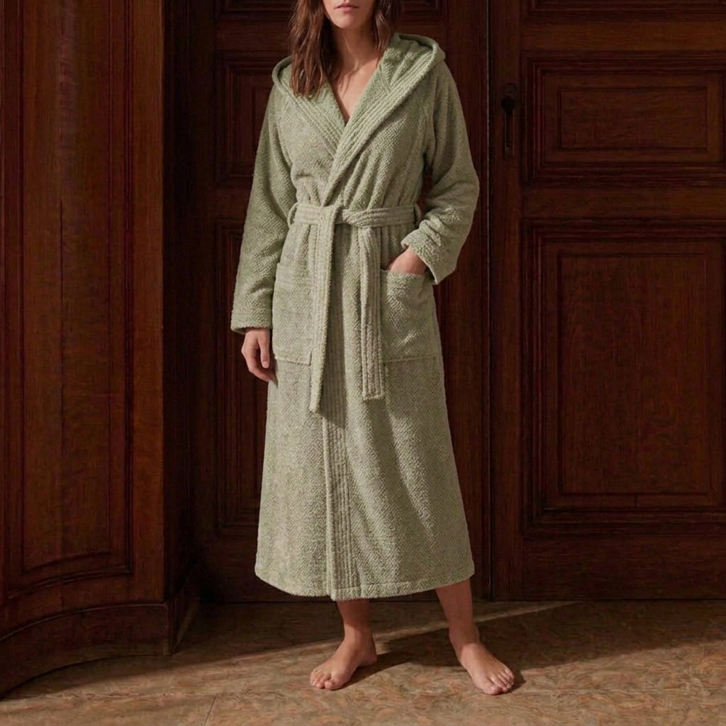 MICRO JAQUARD BATHROBE - SAGE GREEN