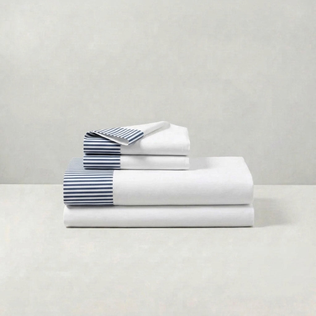 STRIPED BED SET - WHITE/BLUE